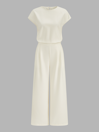 Cap Sleeve Open Back Wide Leg Jumpsuit