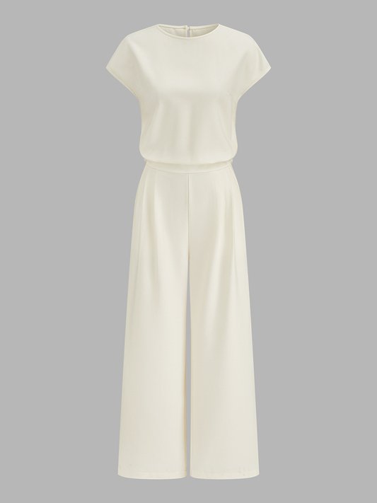 Cap Sleeve Open Back Wide Leg Jumpsuit