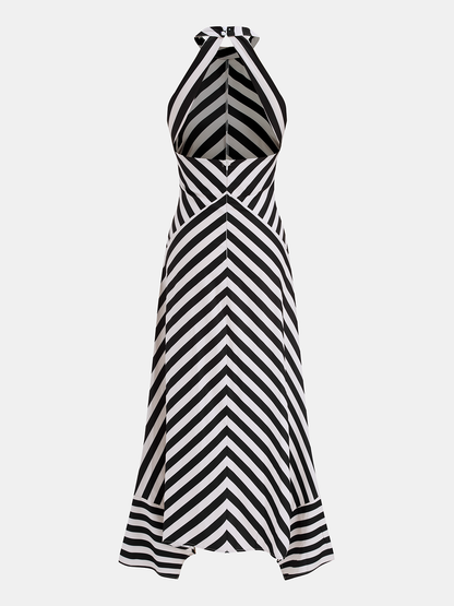 Halter Striped Backless Maxi Dress