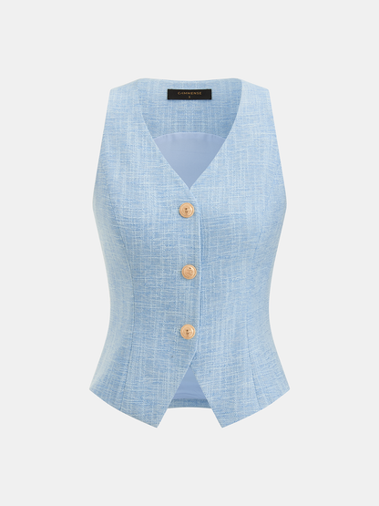 Textured Metal Button Vest & Shorts Set