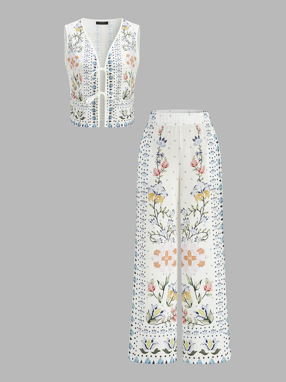 Floral Print Sleeveless Tie Front Top & Pants Set
