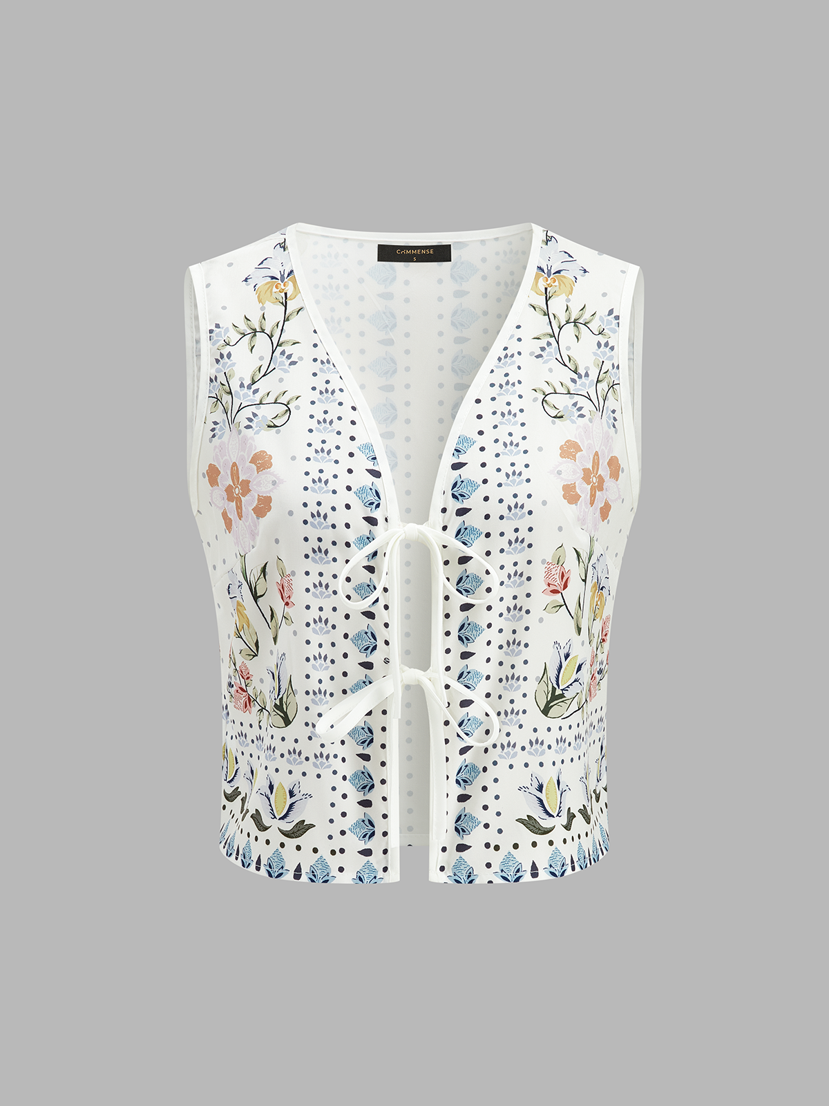 Floral Print Sleeveless Tie Front Top & Pants Set