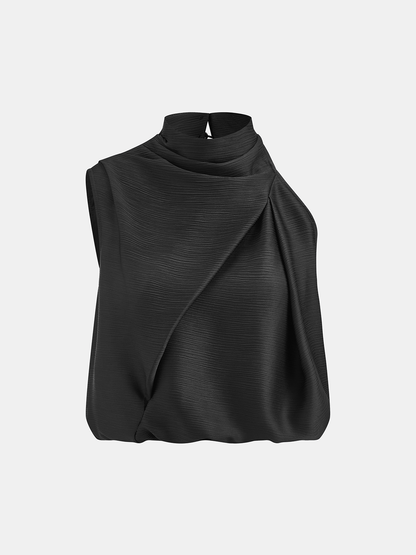 Satin Draped High Neck Sleeveless Top