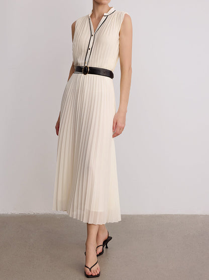 Contrast Trim Pleated Top & Maxi Skirt Set