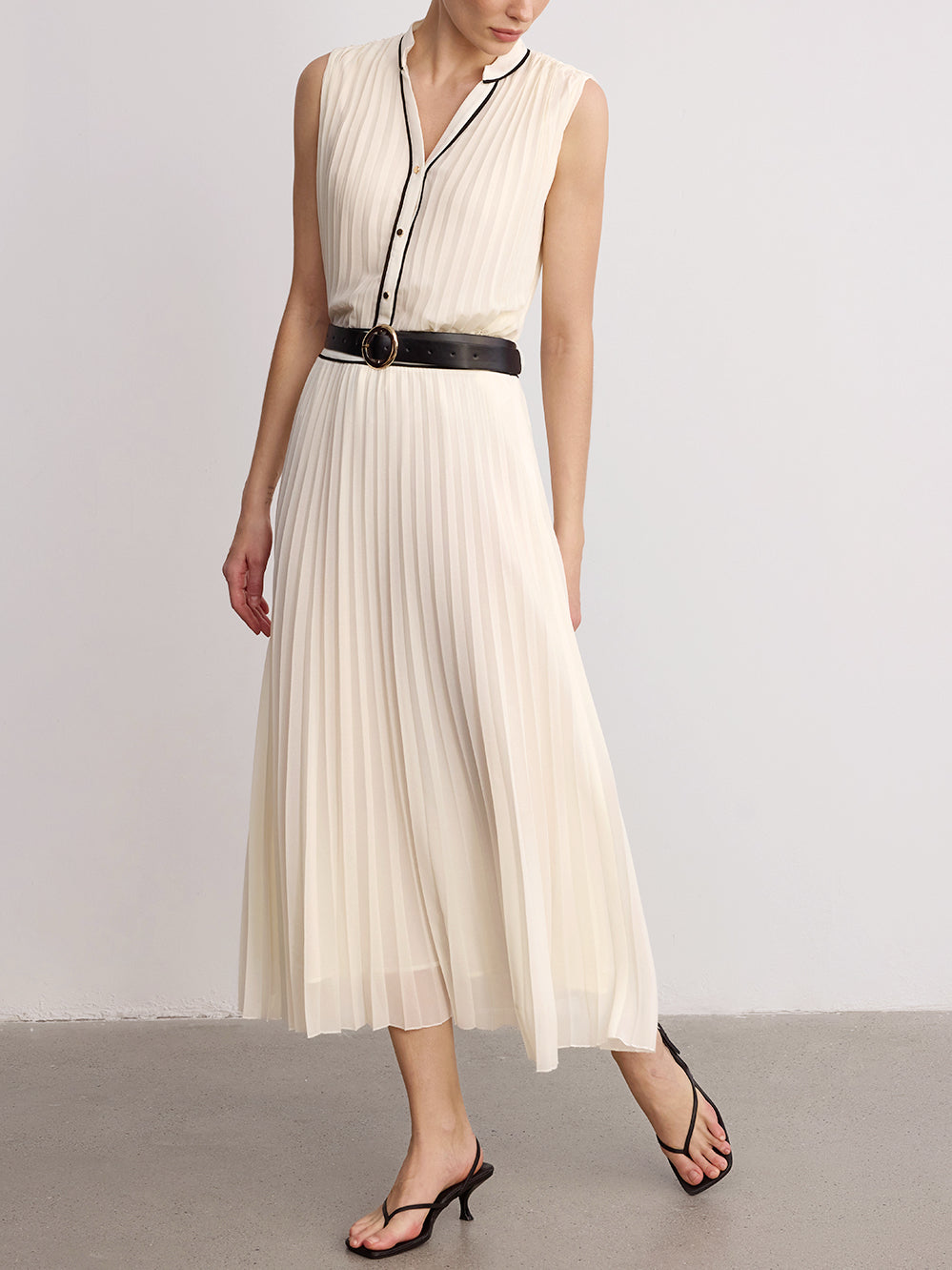 Contrast Trim Pleated Top & Maxi Skirt Set