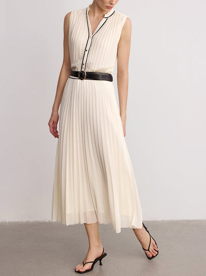 Contrast Trim Pleated Top & Maxi Skirt Set
