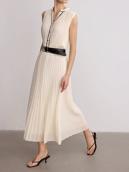 Contrast Trim Pleated Top & Maxi Skirt Set