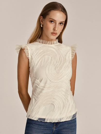 Textured Ruffled Mesh Tank Top