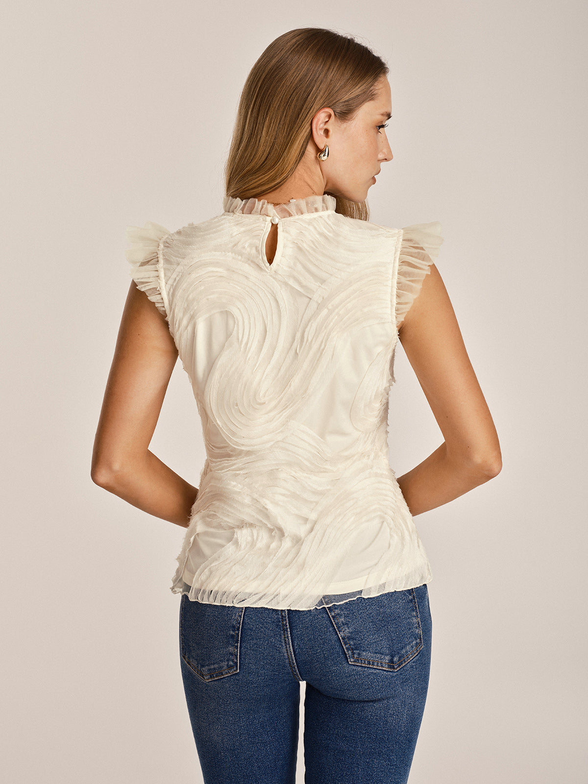 Textured Ruffled Mesh Tank Top