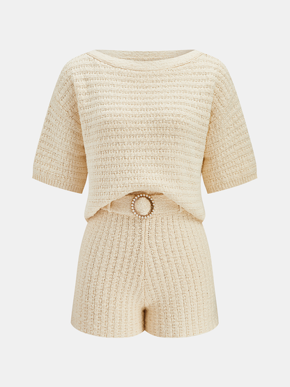 Textured Knit Short Sleeve Top & Shorts Set