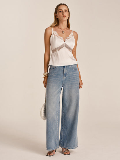 Lace Trim Satin Cami Top