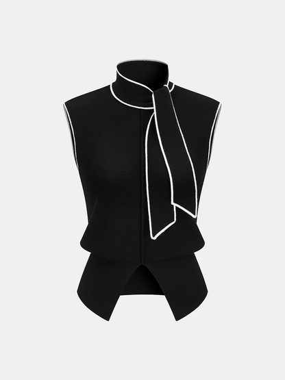 Contrast-Trim Tie-Neck Sweater Vest