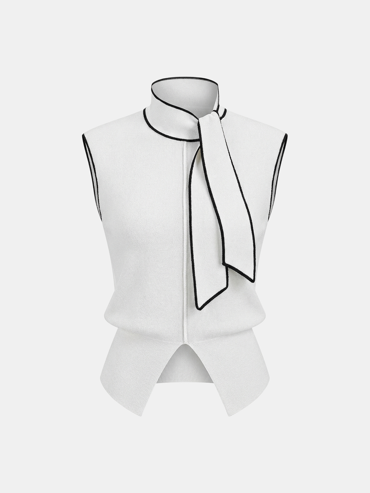 Contrast-Trim Tie-Neck Sweater Vest