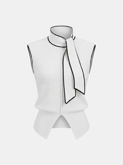 Contrast-Trim Tie-Neck Sweater Vest
