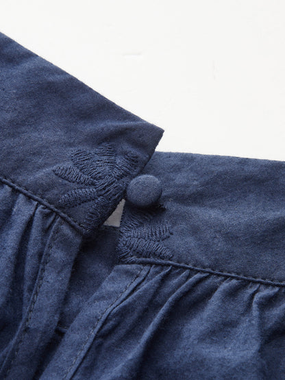 Eyelet Embroidery Top & Tie-Cuff Pants Set