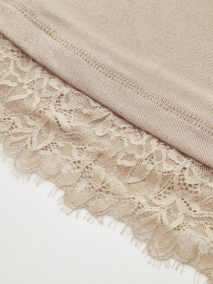 High Neck Sleeveless Ruched Lace Trim Blouse