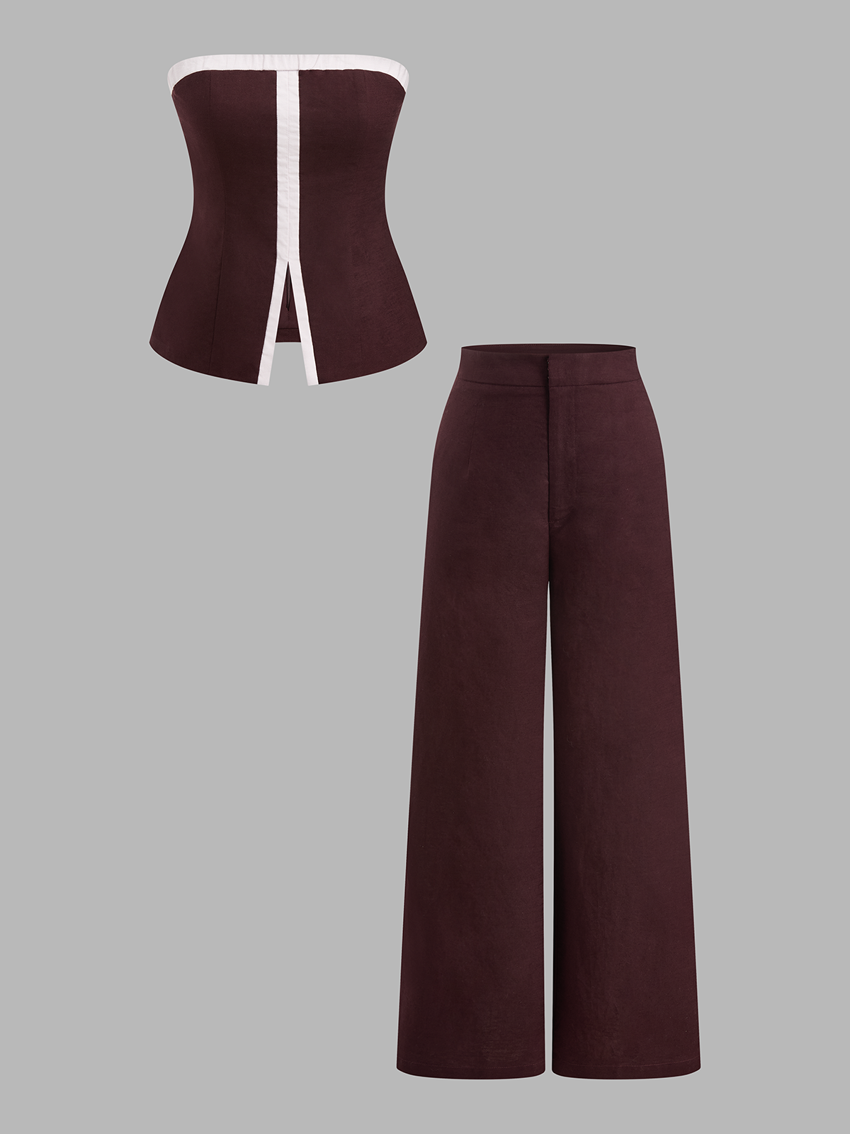 Cotton Linen Contrast Trim Tube Top & Pants Set
