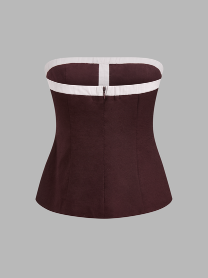 Cotton Linen Contrast Trim Tube Top & Pants Set