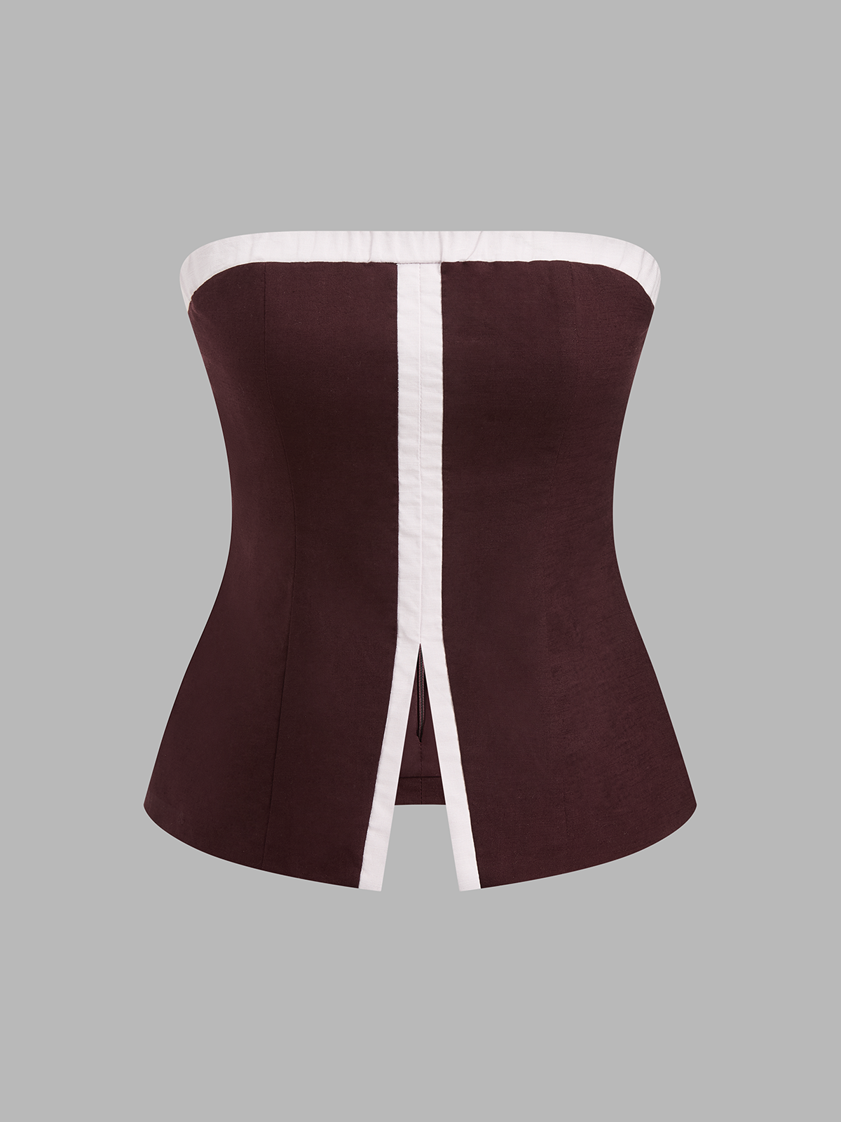 Cotton Linen Contrast Trim Tube Top & Pants Set
