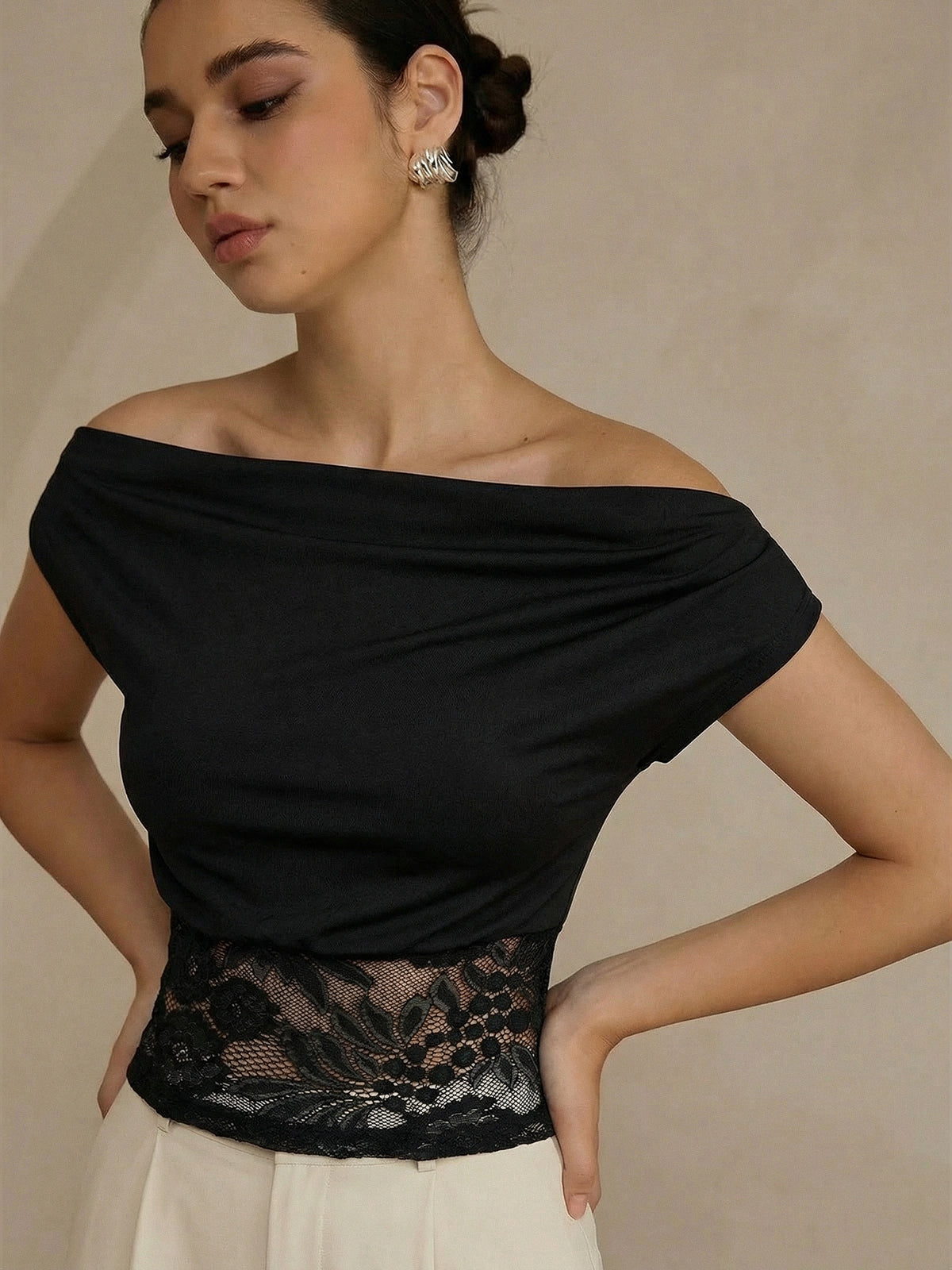 Off Shoulder Lace Cropped Blouse