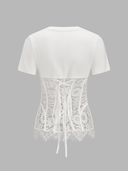 Lace Corset Short Sleeve T-Shirt