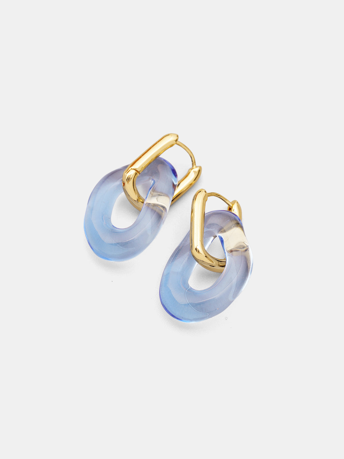 Transparent Glass Gold-Tone Link Hoop Earrings