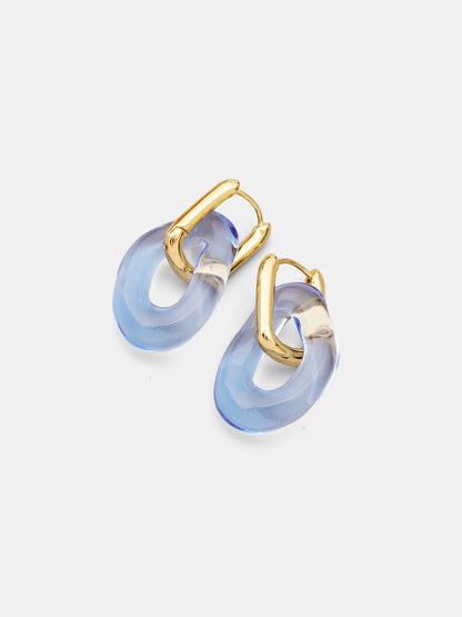 Transparent Glass Gold-Tone Link Hoop Earrings
