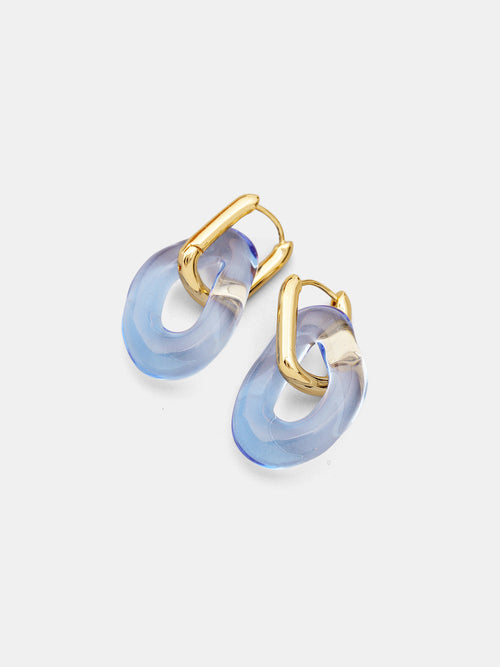Transparent Glass Gold-Tone Link Hoop Earrings