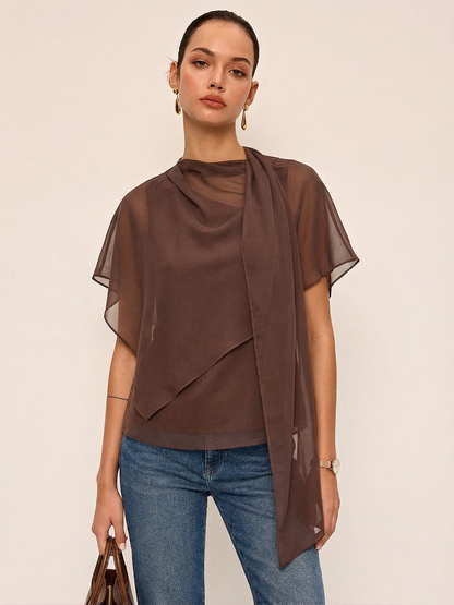 Sheer Scarf Top & One-Shoulder Top Two-Piece Set
