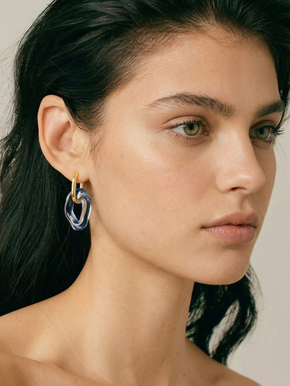 Transparent Glass Gold-Tone Link Hoop Earrings