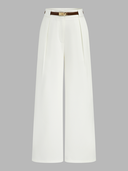 Belted Mid Waist Wide Leg Pants