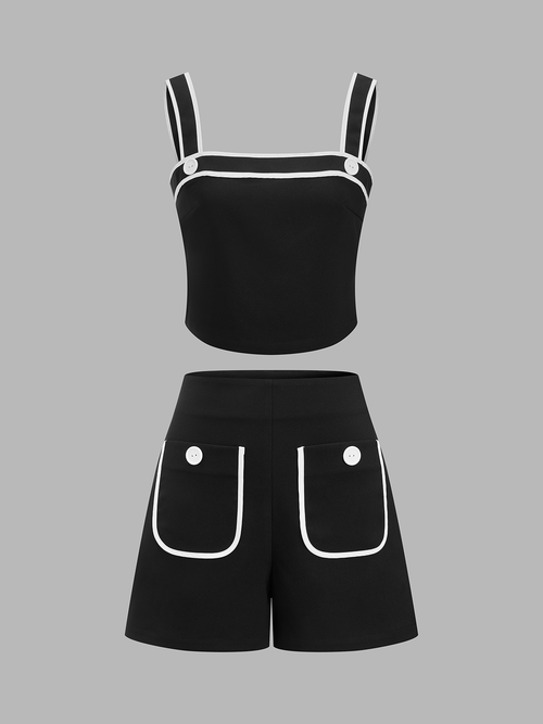 Contrast Trim Cami Top & Shorts Set