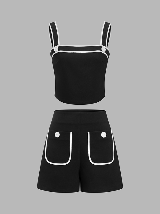 Contrast Trim Cami Top & Shorts Set