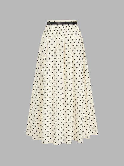Polka Dot Belted Maxi Skirt