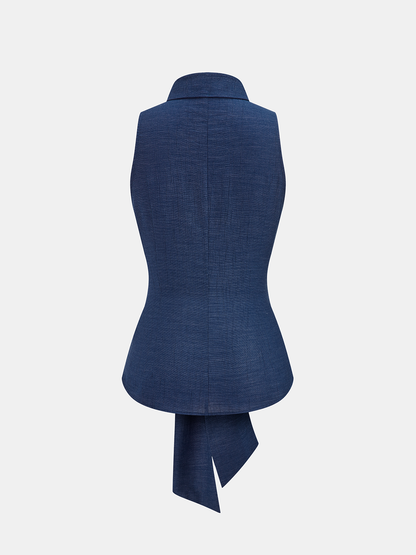 Faux Denim Tie Waist Top & Pants Set