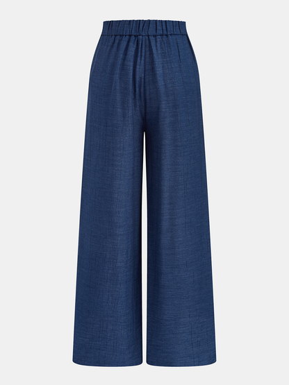 Faux Denim Tie Waist Top & Pants Set