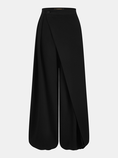 Asymmetric Overlay Loose Wide Leg Pants