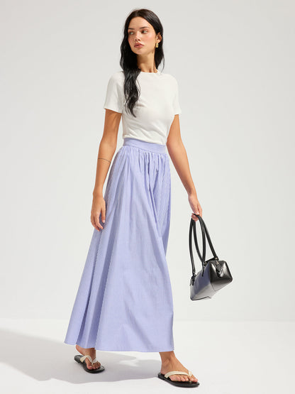 Oversized Striped Mid Waist Maxi Skirt