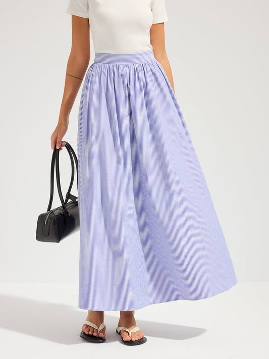 Oversized Striped Mid Waist Maxi Skirt