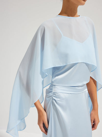 Sheer Cape Top & Satin Maxi Skirt Set