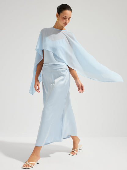 Sheer Cape Top & Satin Maxi Skirt Set