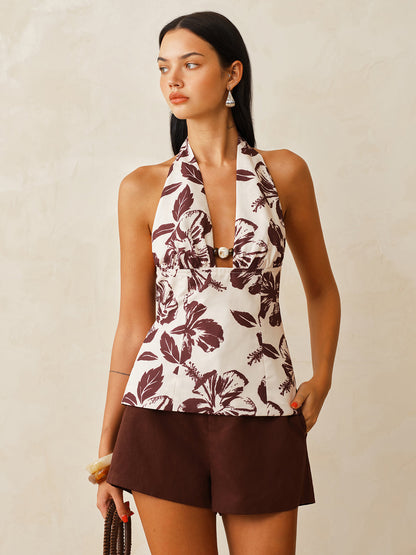 Floral Print Halter Neck Top