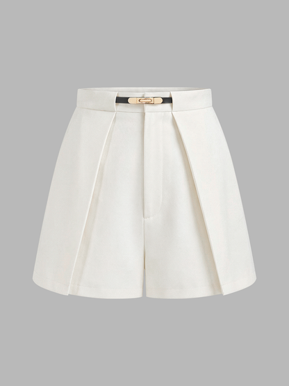 Mid-Waist Belted Casual Shorts