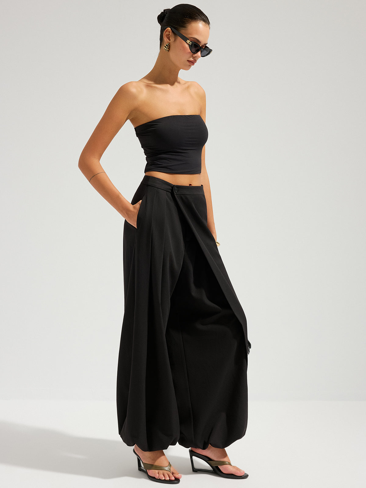Asymmetric Overlay Loose Wide Leg Pants