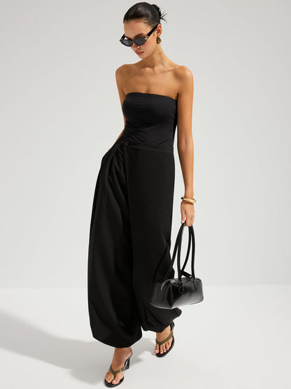 Asymmetric Overlay Loose Wide Leg Pants