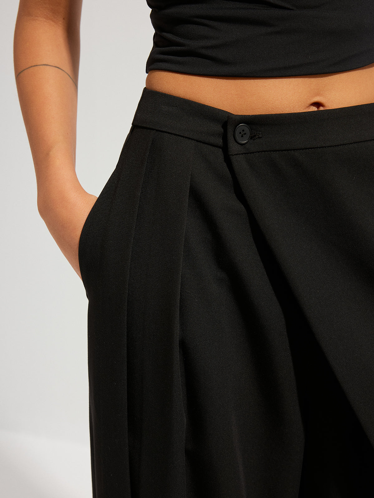 Asymmetric Overlay Loose Wide Leg Pants