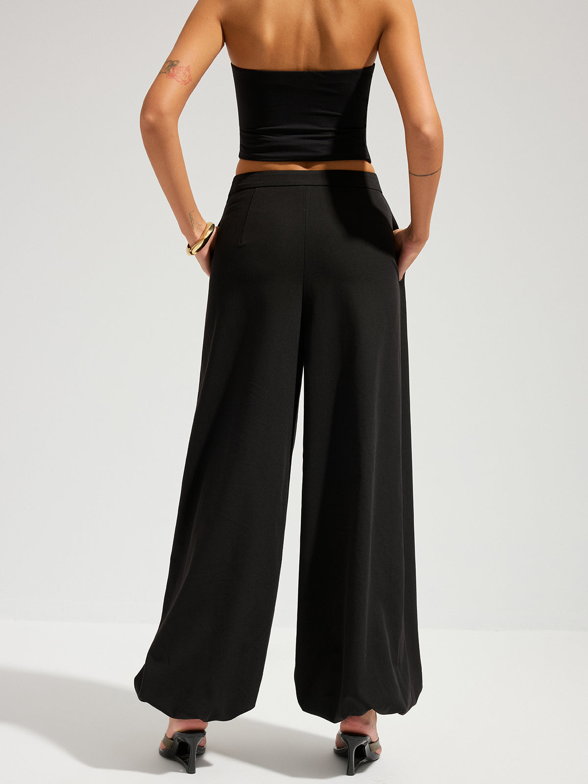 Asymmetric Overlay Loose Wide Leg Pants