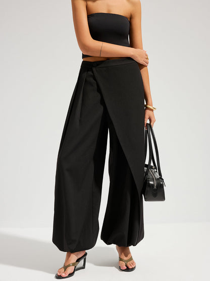 Asymmetric Overlay Loose Wide Leg Pants