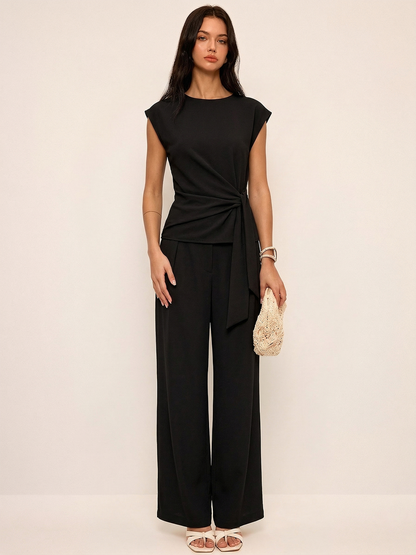 Tie Waist Sleeveless Top & Wide Leg Pants Set