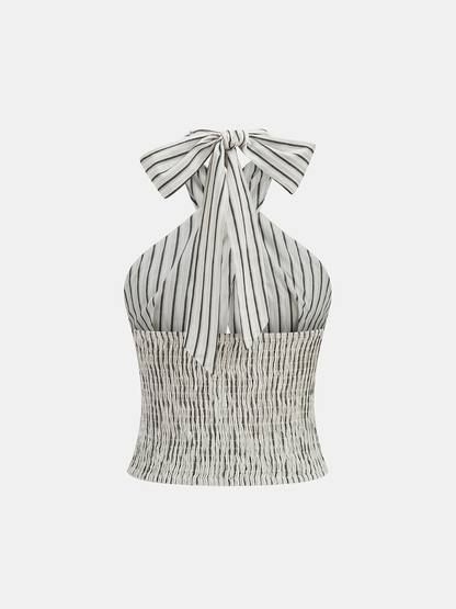 Striped Cotton Crisscross Halter Top